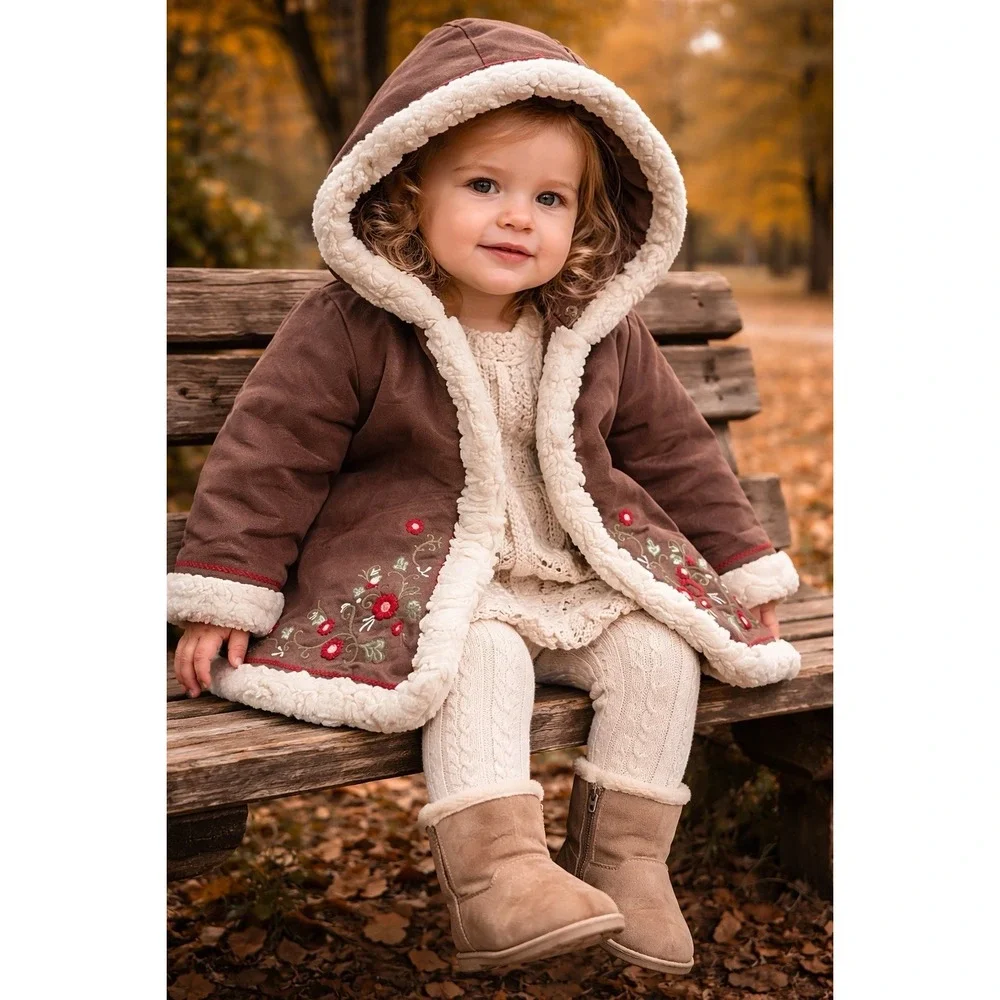 Phoebe Buffay Inspired Baby Faux Suede Coat 12–18M Brown Sherpa Trim Cottagecore